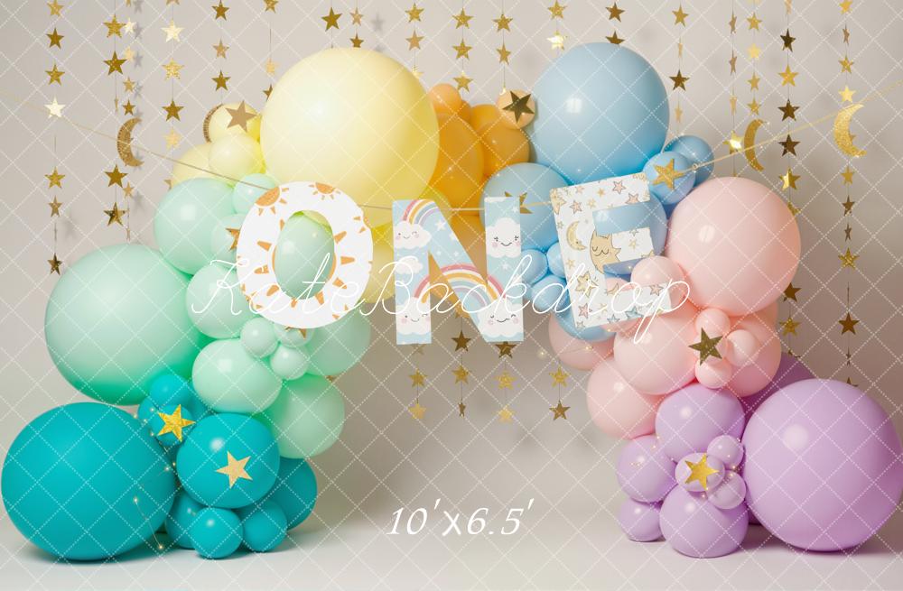 Kate 1st Birthday Balloon Arch Gold Stars Backdrop Designed by Emetselch - Image 4