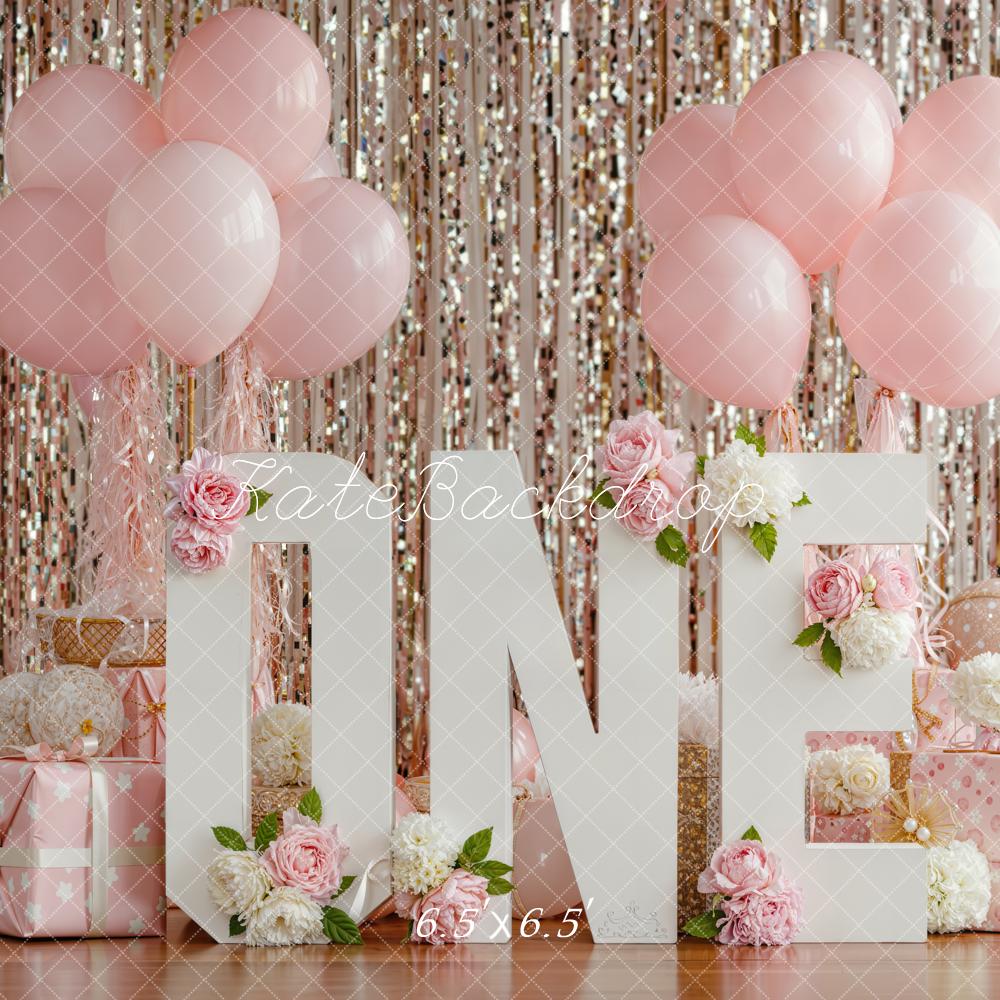 Kate 1st Birthday Cake Smash Balloons Backdrop Designed by Emstselch - Image 2