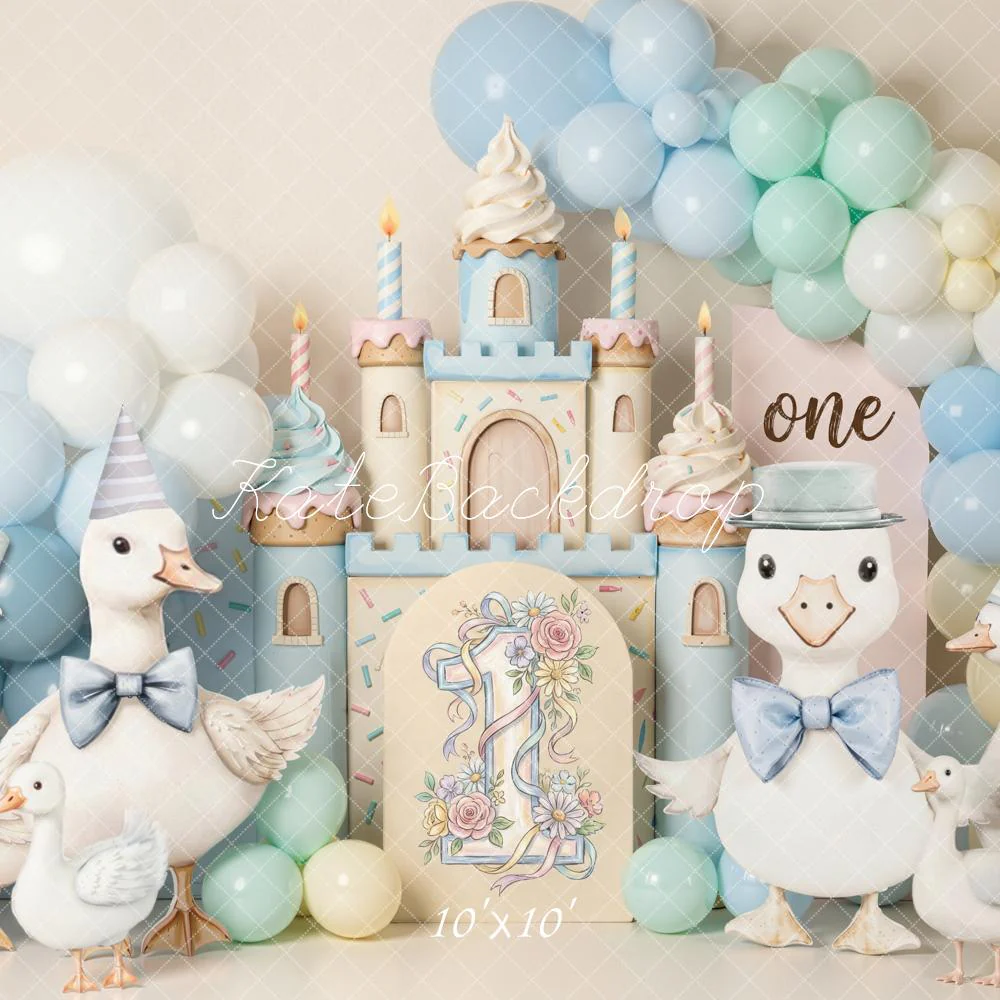 Kate 1st Birthday Castle Geese Pastel Balloons Backdrop Designed by Emetselch - Image 7