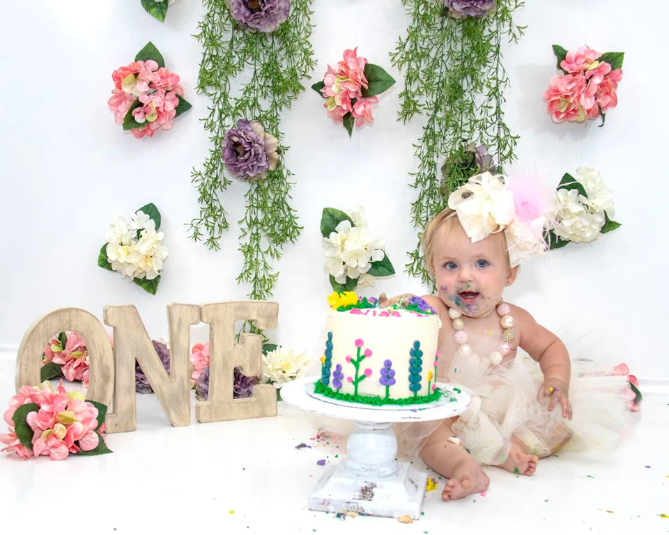 Kate 1st Birthday Flower Grass Decoration Backdrop for Photography Designed By Leann West - Image 2