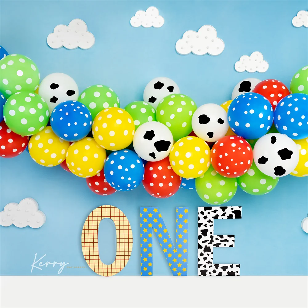 Kate 1st Birthday Toy Story Balloons Backdrop Designed by Kerry Anderson - Image 2