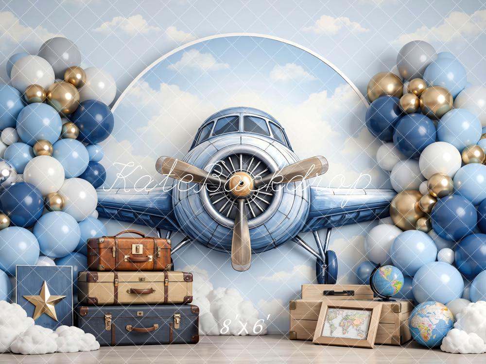 Kate Aeroplane Balloons Suitcases Clouds Backdrop Designed by Mini MakeBelieve - Image 3