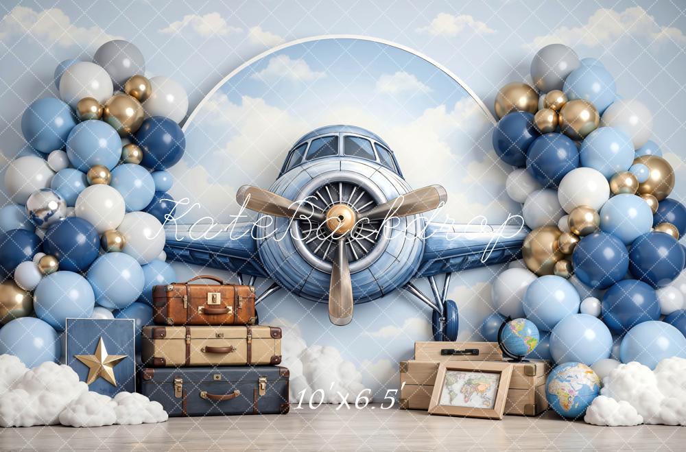 Kate Aeroplane Balloons Suitcases Clouds Backdrop Designed by Mini MakeBelieve - Image 4