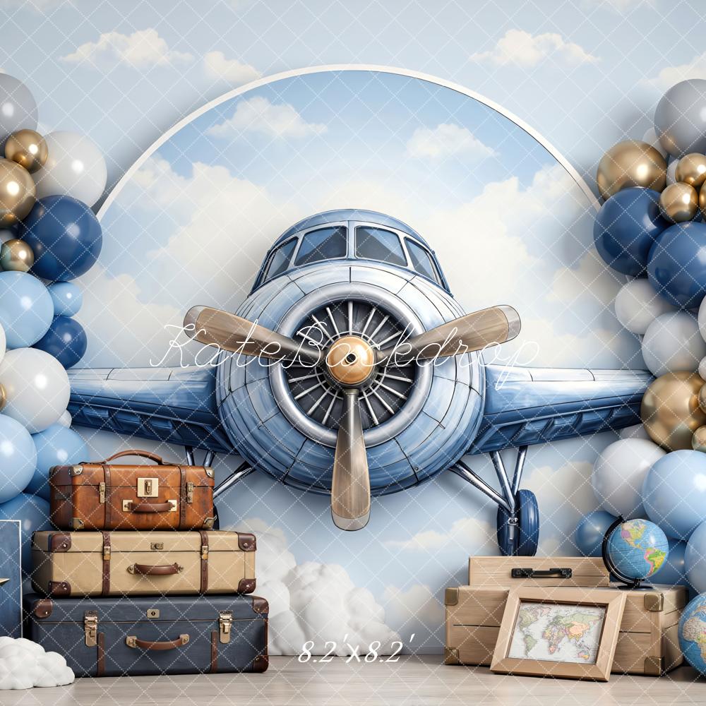 Kate Aeroplane Balloons Suitcases Clouds Backdrop Designed by Mini MakeBelieve - Image 5