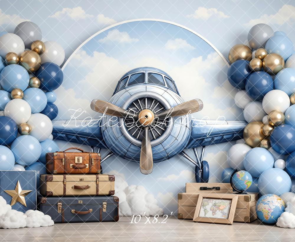 Kate Aeroplane Balloons Suitcases Clouds Backdrop Designed by Mini MakeBelieve - Image 6