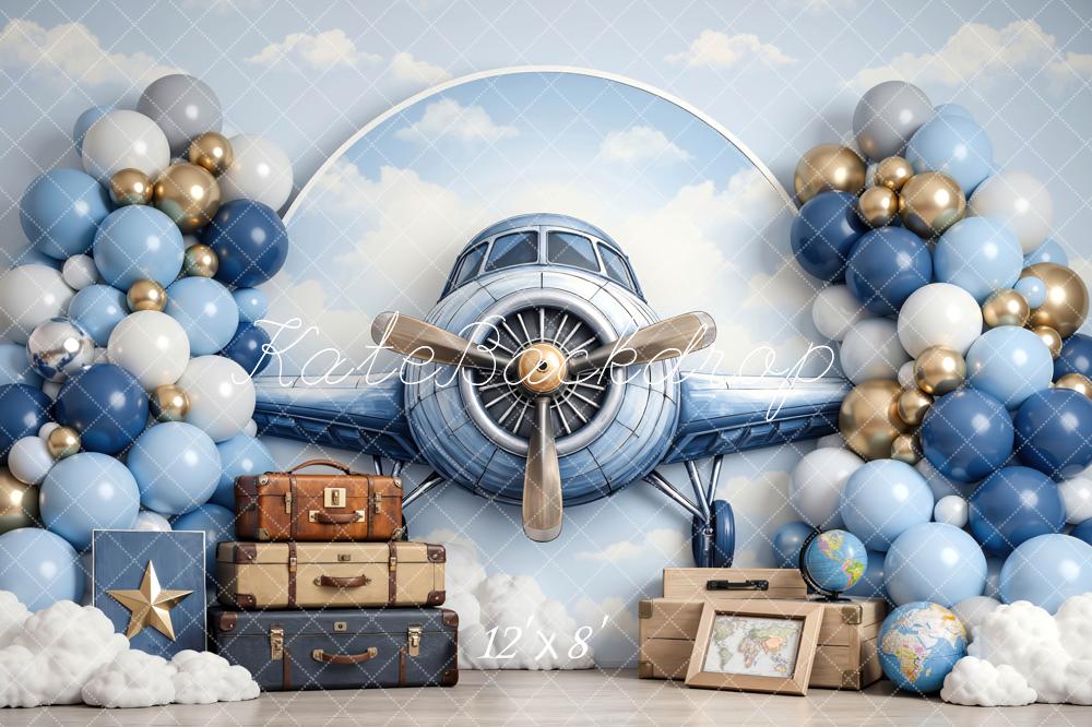 Kate Aeroplane Balloons Suitcases Clouds Backdrop Designed by Mini MakeBelieve - Image 8