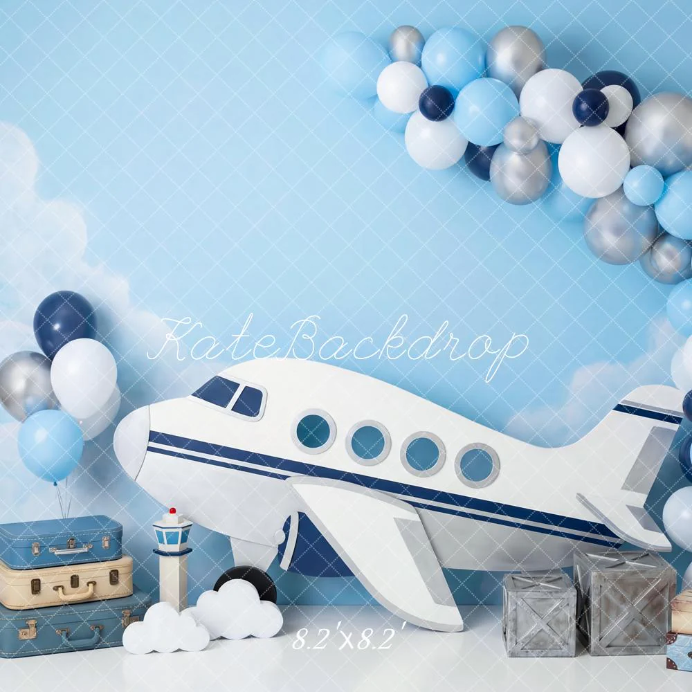 Kate Aeroplane Balloons Suitcases Sky Blue Backdrop Designed by Patty Robert - Image 5