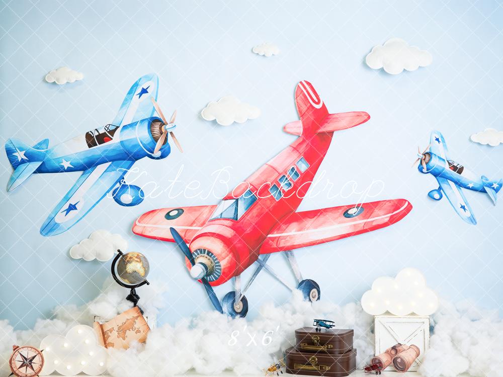 Kate Aeroplane Clouds Suitcases Blue Sky Backdrop Designed by Megan Leigh Photography - Image 3