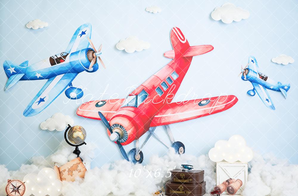 Kate Aeroplane Clouds Suitcases Blue Sky Backdrop Designed by Megan Leigh Photography - Image 4