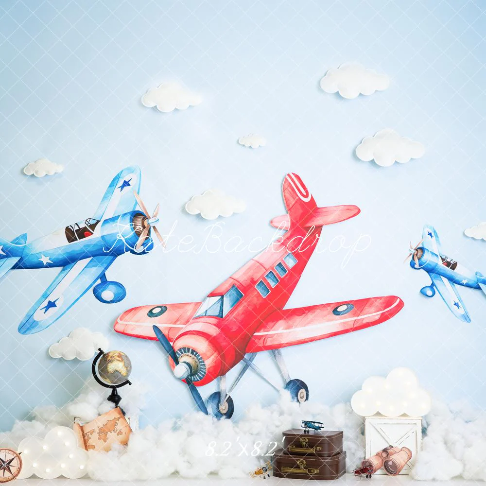 Kate Aeroplane Clouds Suitcases Blue Sky Backdrop Designed by Megan Leigh Photography - Image 5