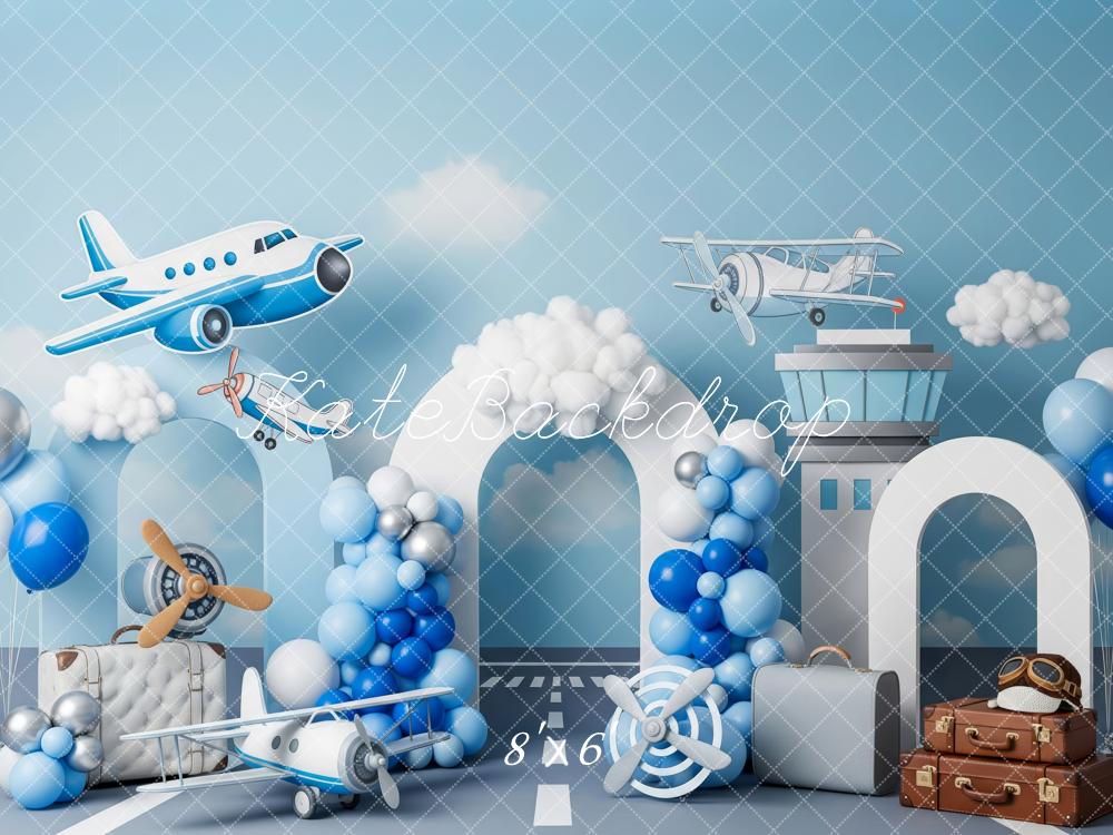 Kate Aeroplane Suitcases Blue Balloons Backdrop Designed by Patty Robert - Image 3