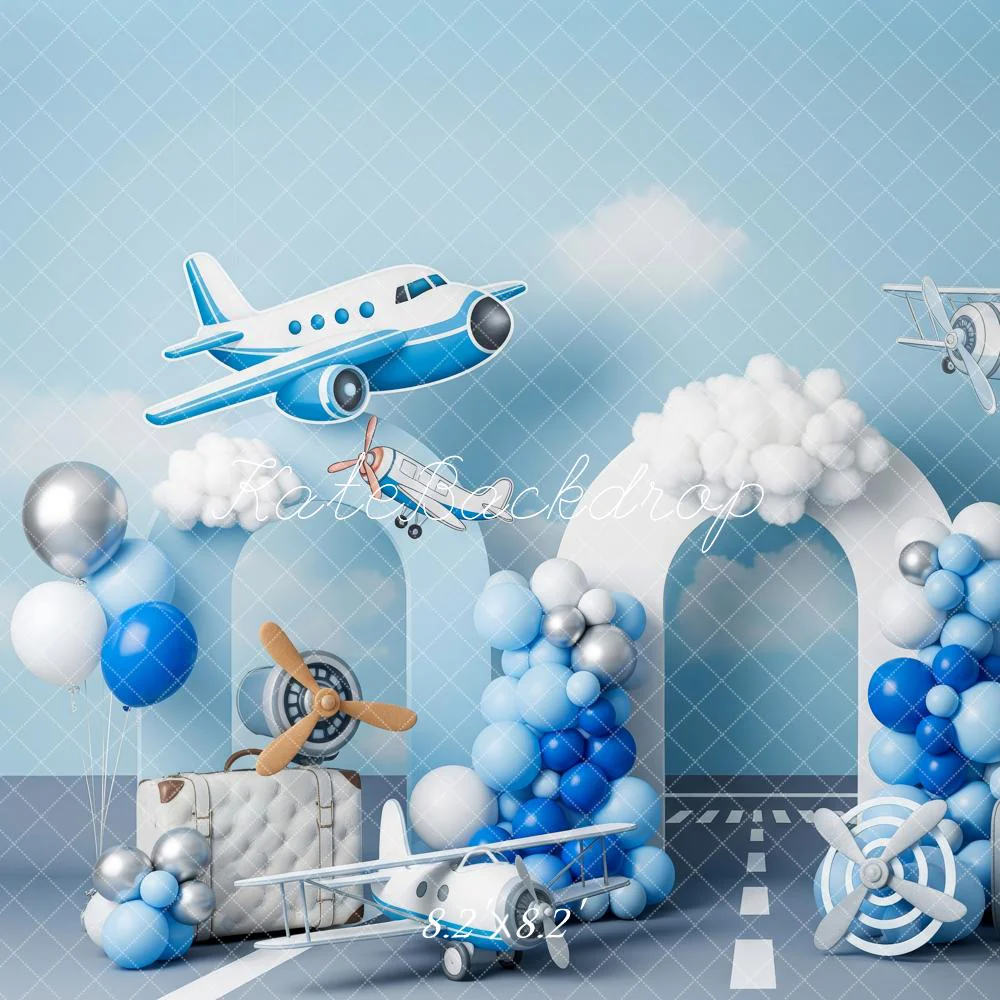 Kate Aeroplane Suitcases Blue Balloons Backdrop Designed by Patty Robert - Image 5