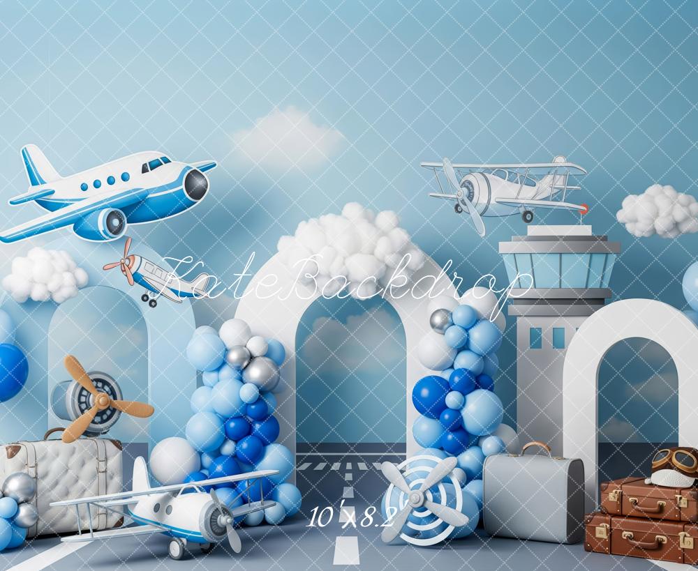Kate Aeroplane Suitcases Blue Balloons Backdrop Designed by Patty Robert - Image 6