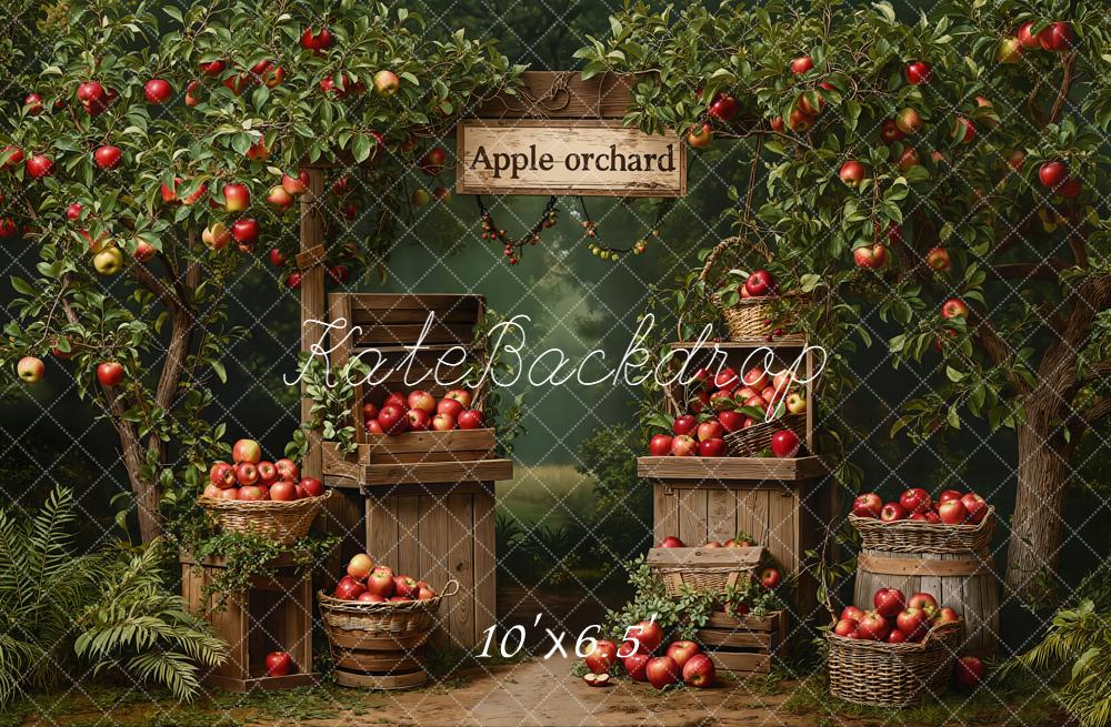 Kate Apple Orchard Trees Baskets Crates Fleece Backdrop Designed by Emetselch - Image 2