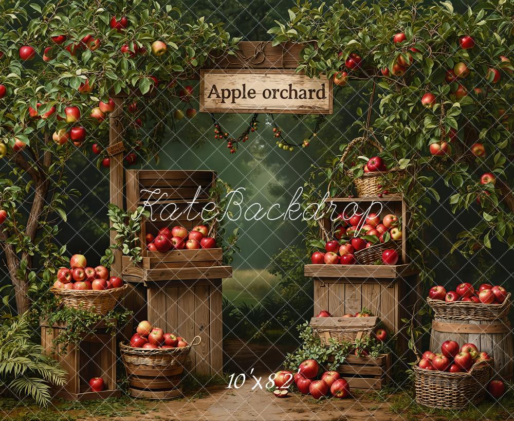 Kate Apple Orchard Trees Baskets Crates Fleece Backdrop Designed by Emetselch - Image 3