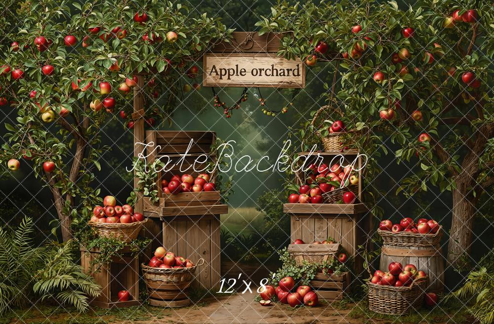 Kate Apple Orchard Trees Baskets Crates Fleece Backdrop Designed by Emetselch - Image 4