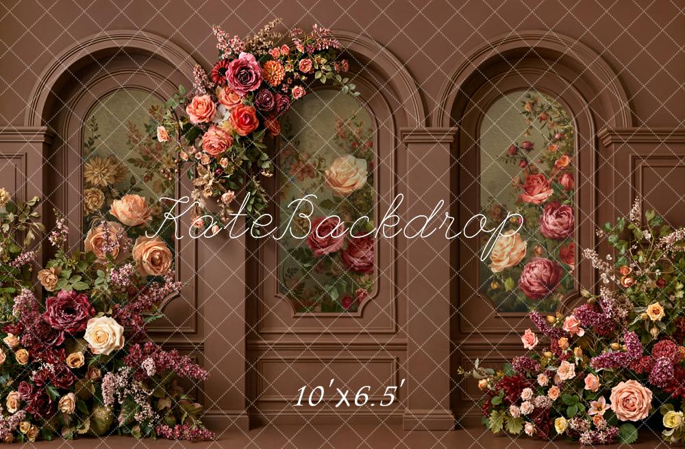 Kate Arch Floral Windows Brown Fleece Backdrop Designed by Emetselch - Image 2