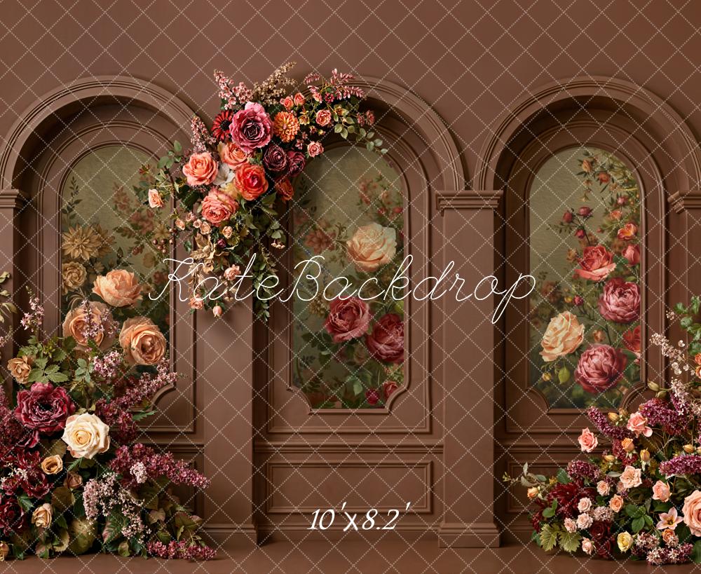 Kate Arch Floral Windows Brown Fleece Backdrop Designed by Emetselch - Image 3