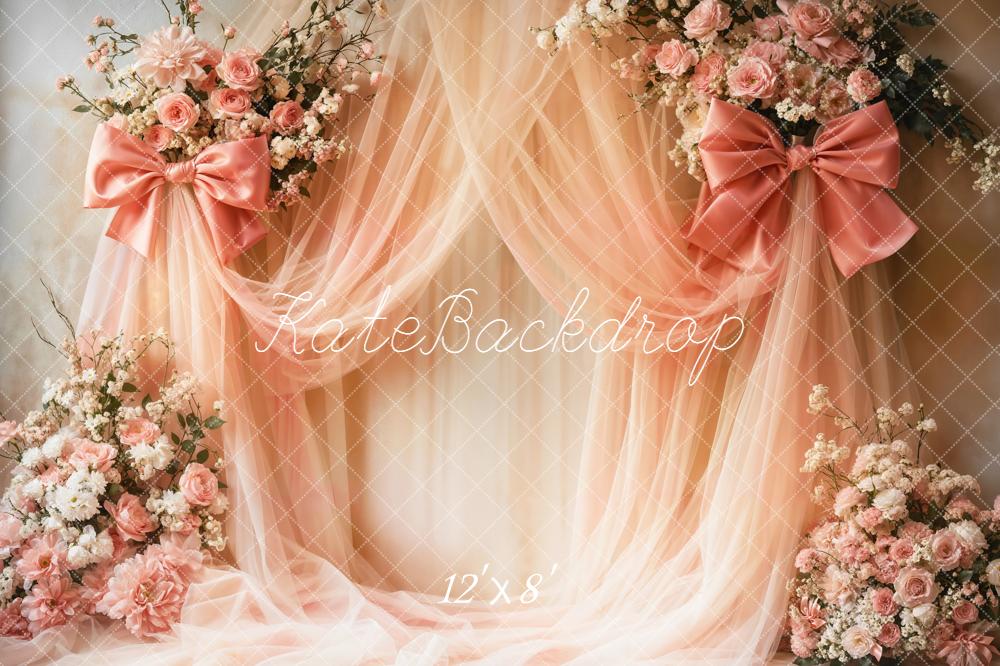Kate Floral Arch Pink Bows Backdrop Designed by Emetselch - Image 10