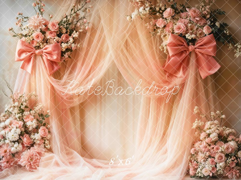 Kate Floral Arch Pink Bows Backdrop Designed by Emetselch - Image 5