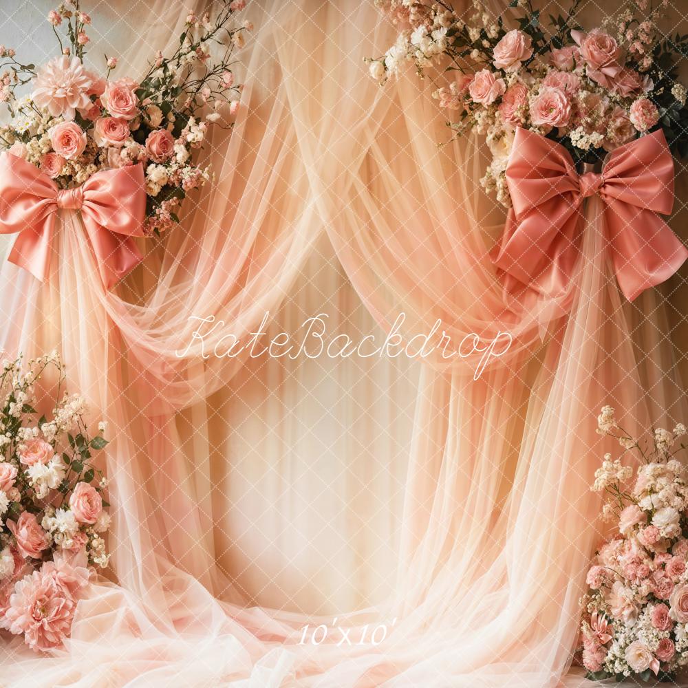 Kate Floral Arch Pink Bows Backdrop Designed by Emetselch - Image 9