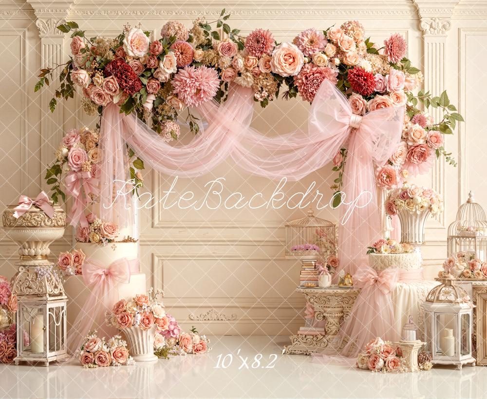 Kate Wedding/Spring Pink Floral Vintage Backdrop Designed by Emetselch - Image 6