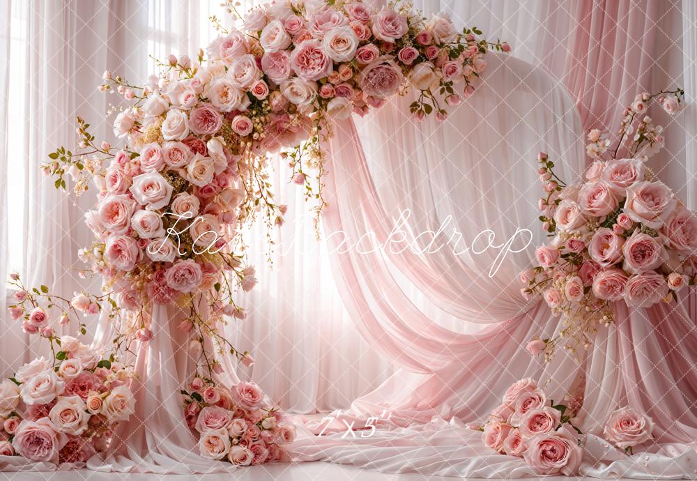 Kate Spring Pink Roses Arch Curtains Backdrop Designed by Emetselch - Image 2