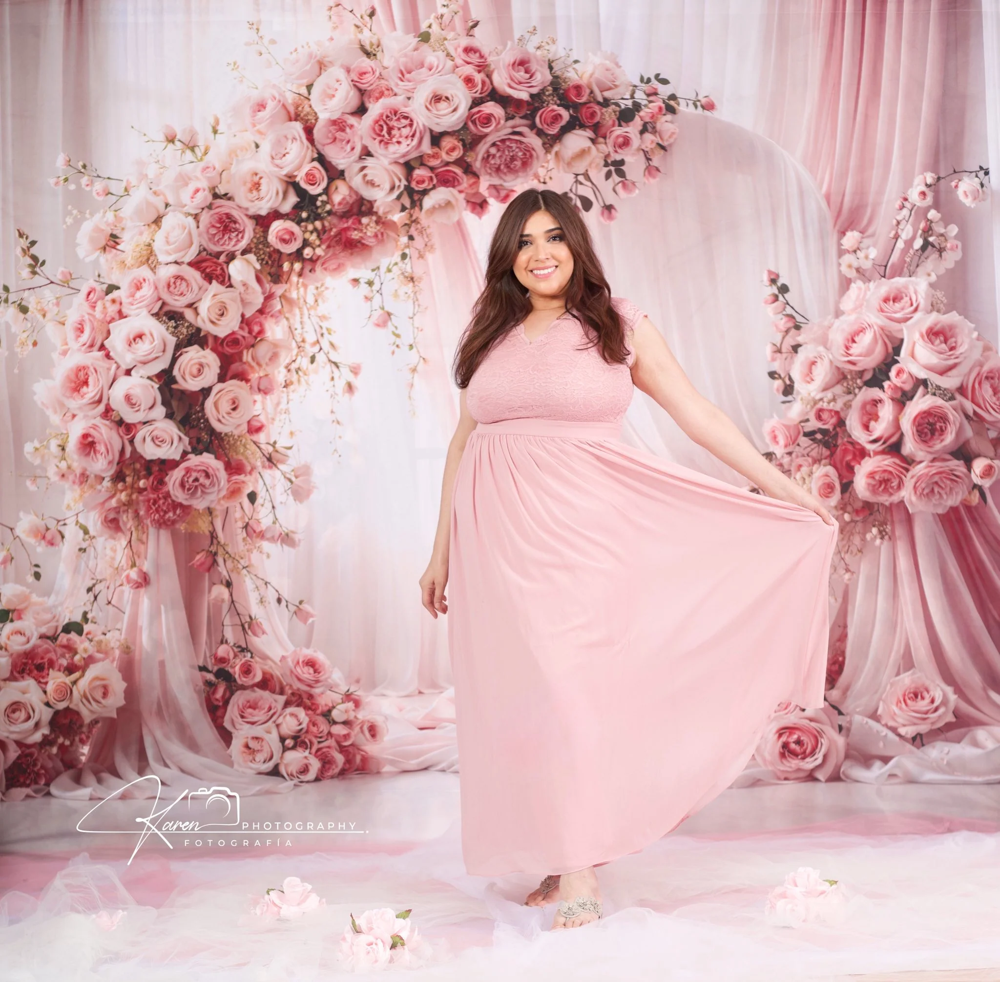 Kate Spring Pink Roses Arch Curtains Backdrop Designed by Emetselch - Image 5