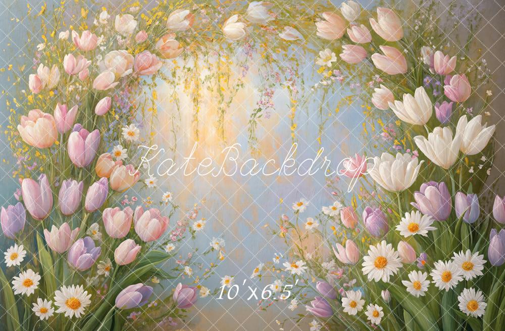 Kate Spring Arch Tulips Daisies Fleece Backdrop Designed by Emetselch - Image 2