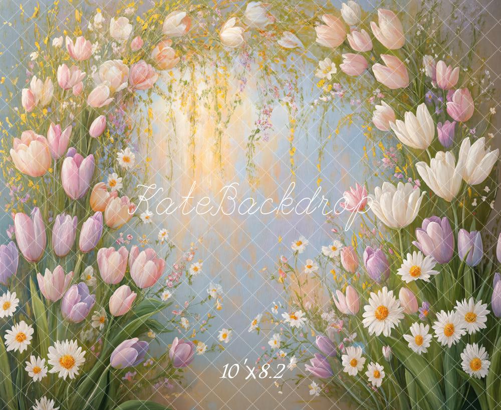 Kate Spring Arch Tulips Daisies Fleece Backdrop Designed by Emetselch - Image 3