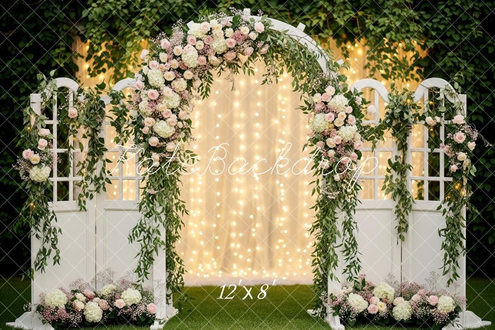 Kate Floral Arch White Gate Greenery Fleece Backdrop Designed by Patty Robert - Image 4