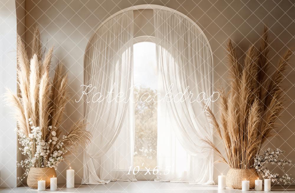 Kate Boho Arch Window Pampas Grass Fleece Backdrop Designed by Emetselch - Image 2