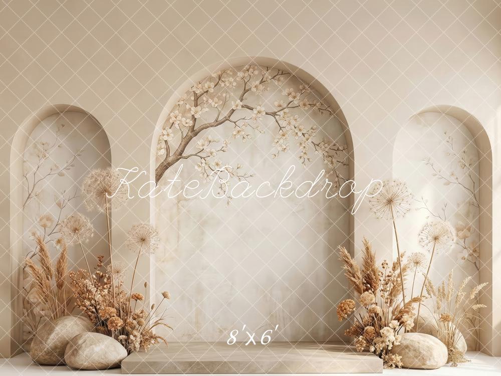 Kate Boho Arched Niches Floral Branches Beige Backdrop Designed by Patty Robert - Image 3