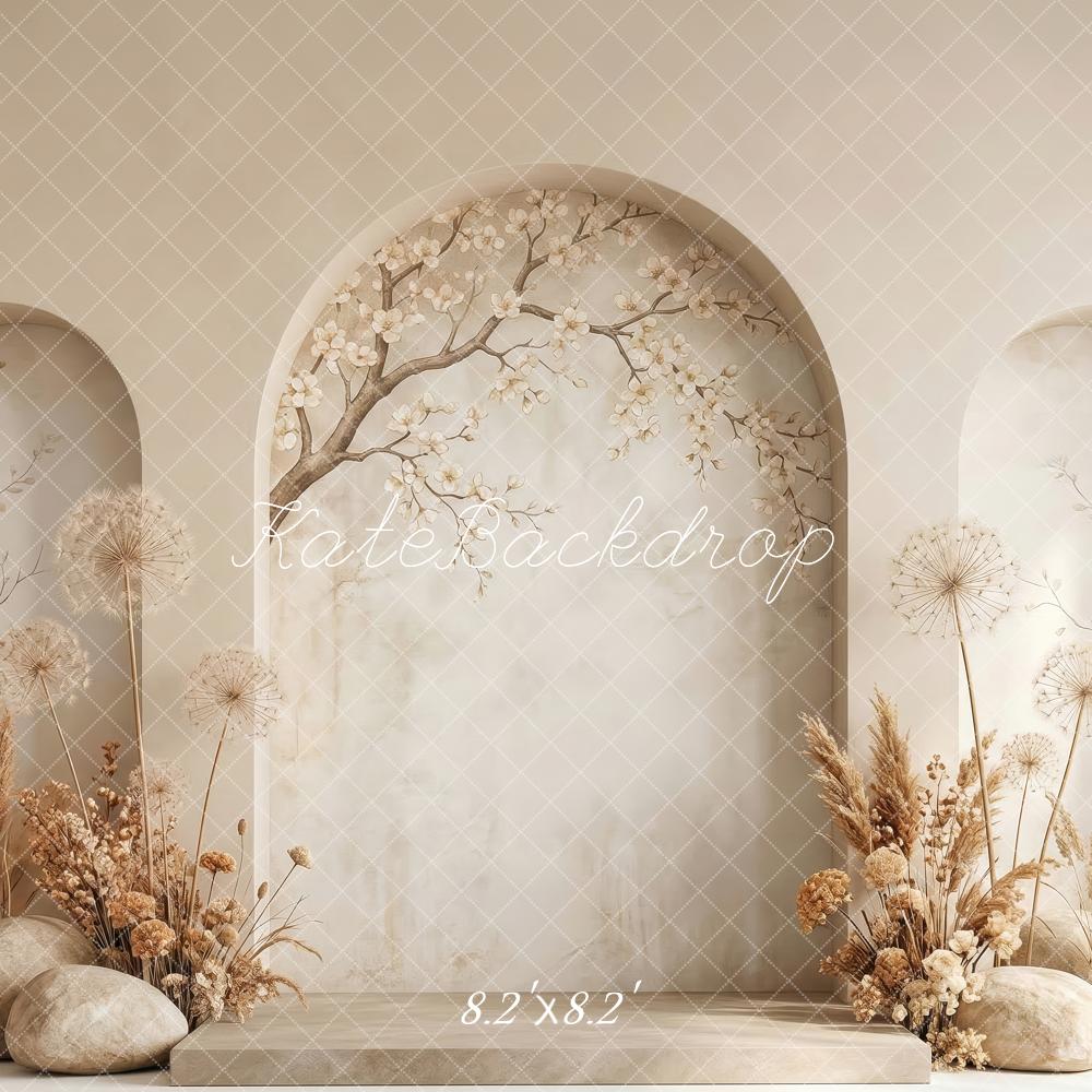 Kate Boho Arched Niches Floral Branches Beige Backdrop Designed by Patty Robert - Image 5