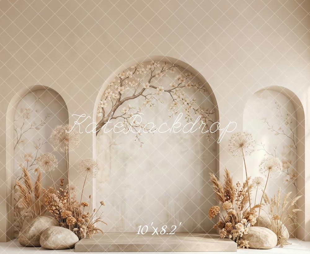 Kate Boho Arched Niches Floral Branches Beige Backdrop Designed by Patty Robert - Image 6