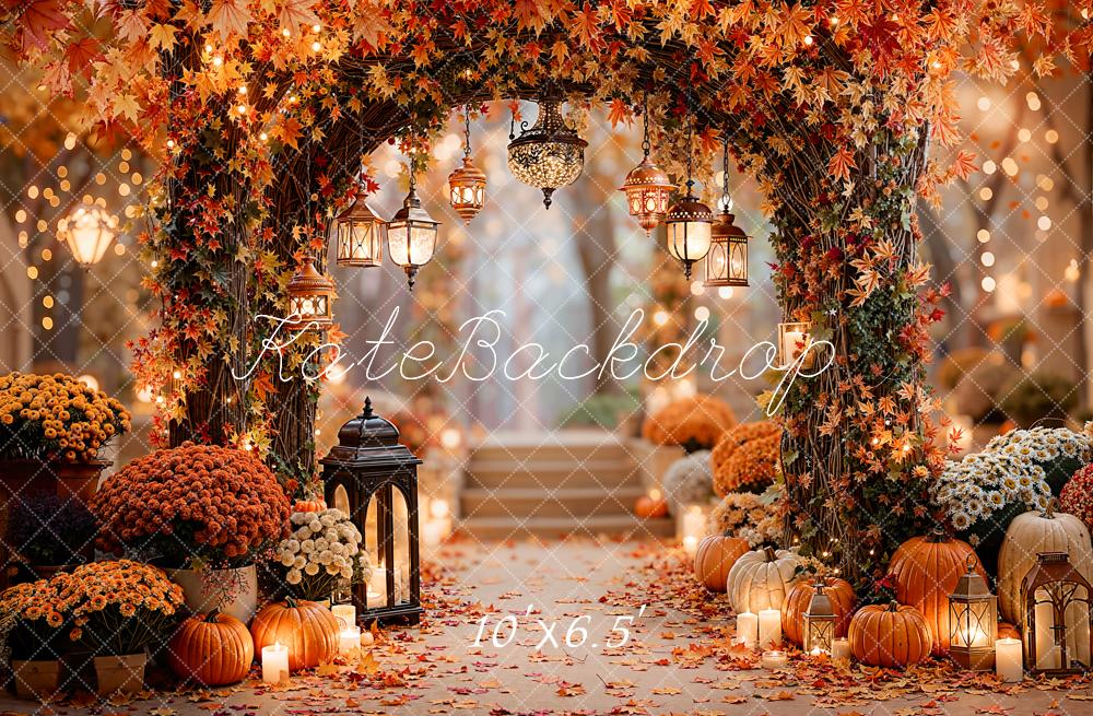 Kate Autumn Arch Pumpkins Lanterns Fleece Backdrop Designed by Emetselch - Image 2