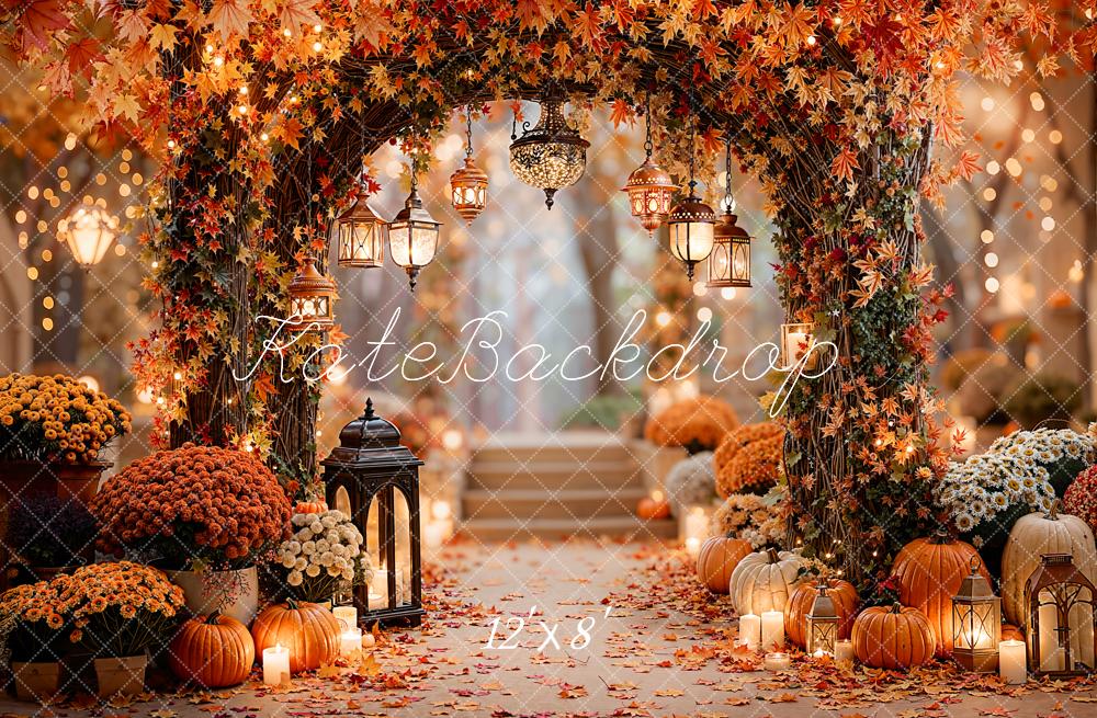 Kate Autumn Arch Pumpkins Lanterns Fleece Backdrop Designed by Emetselch - Image 4