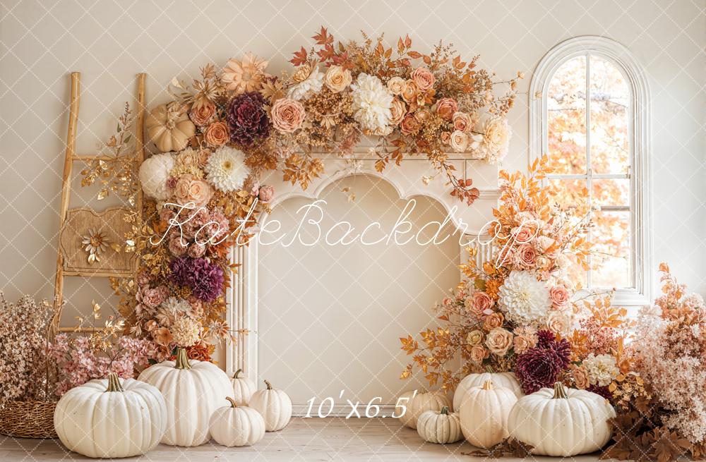 Kate Autumn Arch Pumpkins Window Fleece Backdrop Designed by Emetselch - Image 2