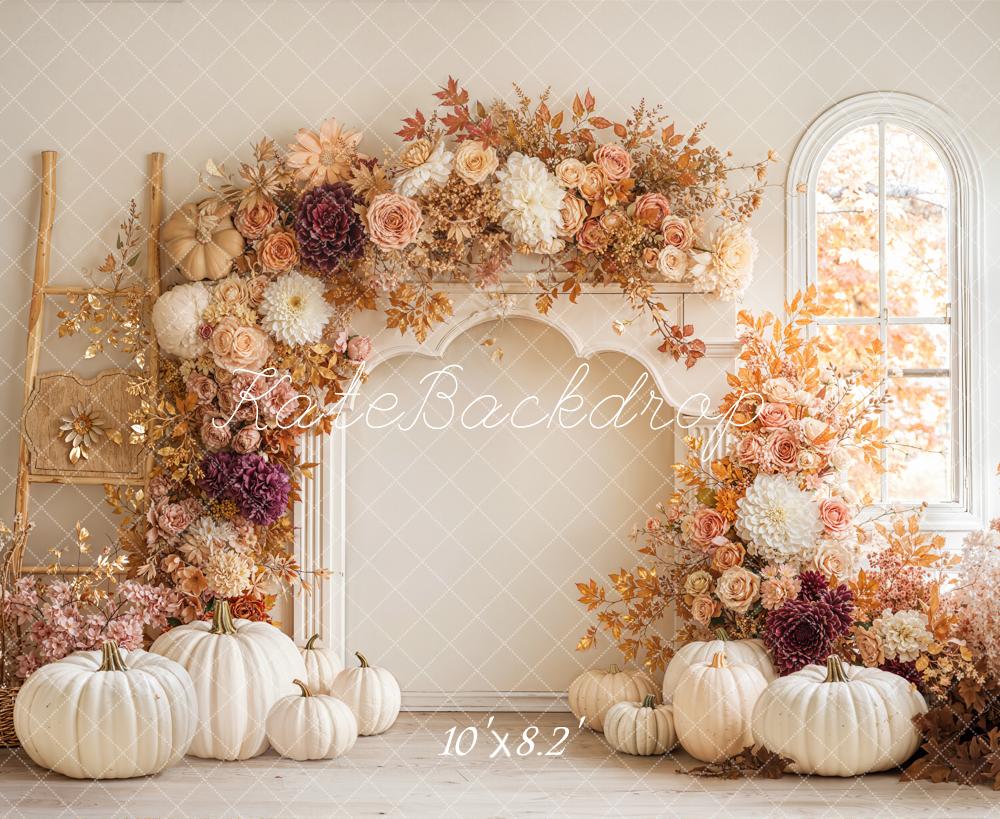 Kate Autumn Arch Pumpkins Window Fleece Backdrop Designed by Emetselch - Image 3