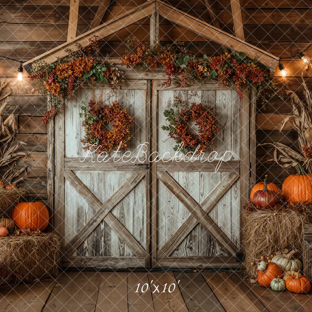 Kate Autumn Barn Door Pumpkins Hay Backdrop Designed by Emetselch - Image 7