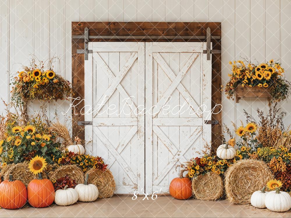 Kate Autumn Barn Door Sunflower Pumpkins Backdrop Designed by Emetselch - Image 3