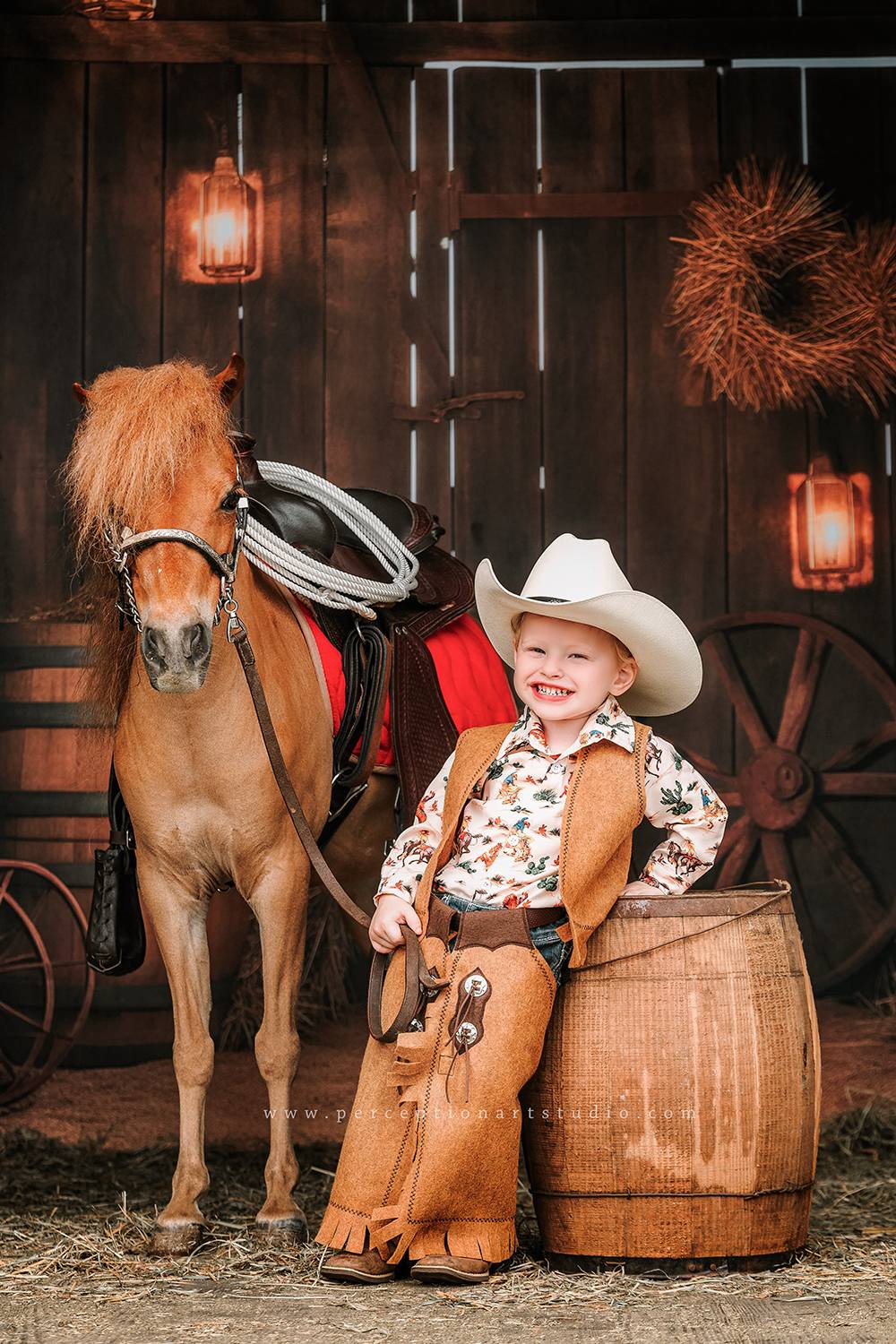 Kate Autumn Barn Door with Boots Boy Backdrop Designed by Chain Photography - Image 6