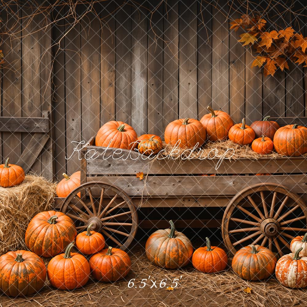 Kate Autumn Barn Pumpkin Cart Maple Leaves Backdrop Designed by Emetselch - Image 2