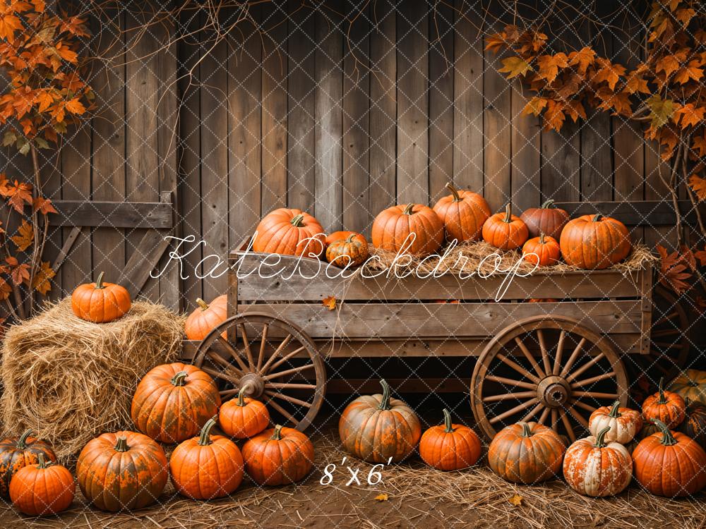 Kate Autumn Barn Pumpkin Cart Maple Leaves Backdrop Designed by Emetselch - Image 3