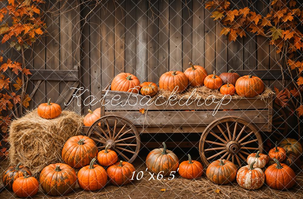 Kate Autumn Barn Pumpkin Cart Maple Leaves Backdrop Designed by Emetselch - Image 4
