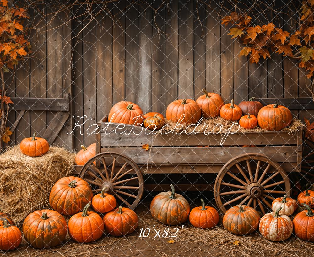 Kate Autumn Barn Pumpkin Cart Maple Leaves Backdrop Designed by Emetselch - Image 5