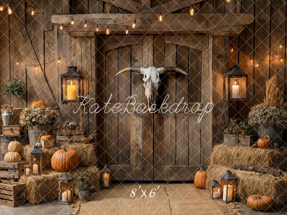 Kate Autumn Barn Pumpkins Hay Backdrop Designed by Emetselch - Image 3