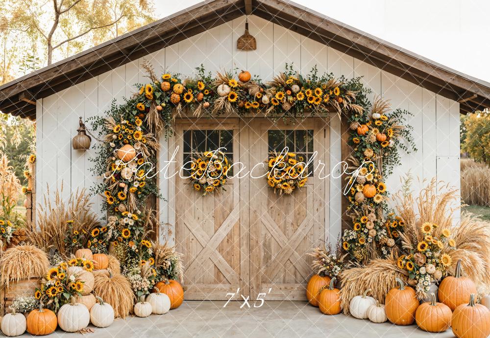 Kate Autumn Barn Sunflower Pumpkins Backdrop Designed by Emetselch - Image 2
