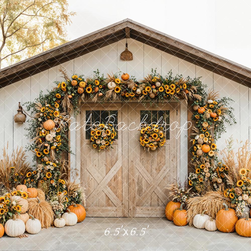 Kate Autumn Barn Sunflower Pumpkins Backdrop Designed by Emetselch - Image 3