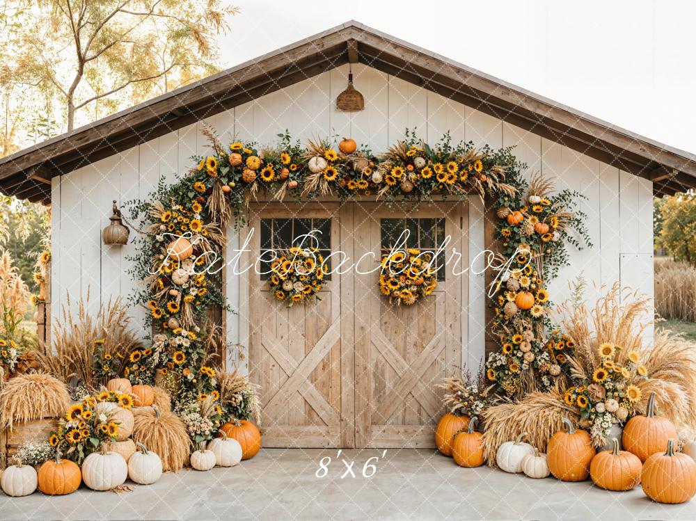 Kate Autumn Barn Sunflower Pumpkins Backdrop Designed by Emetselch - Image 4